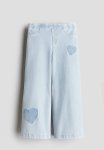 Wide Denim-look Trousers - Light Blue hearts