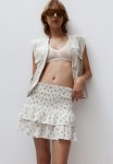 Smocked-waist Tiered Skirt - Cream floral