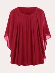 Plus Size Solid Ruched Blouse Elegant Crew Neck Short Sleeve Blouse For Spring Women's Plus Sizeclothing