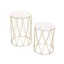 KCW:2-PIECE Of Cylindrical Gold Metal Cage Side Table Round Portable End Table