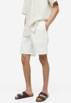 Regular Fit Linen Blend Shorts - White
