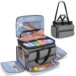 Yarwo Knitting Yarn Bag Portable Crochet Storage Tote With Double Top Cover And Yarn Holes For Knitting Needles Up To 14" Unfini