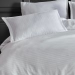 Lady Of Leisure Sateen Stripe Duvet Cover Set White - Queen