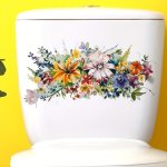 Chic Watercolor Floral Wall Decal - Removable Pvc Waterproof & Oil-proof Sticker For Bathroom Toilet Glass - Easy Apply Home Dec