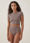 Cotton On Smoothing High Waisted Cheeky Bikini Bottom - Raw Umber