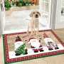 1PC Christmas Area Rug Merry Christmas Kitchen Rug Red And Green Polka Dots With Wrapped Christmas Mat Santa Claus Decorative Gift Mat No Face