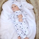Baby Grow With Beanie And Bow White With Blue And Navy Planes