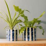 Planter Natural Bold Stripe Ocean Bay - Medium 17.5X15.5CM