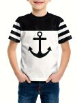 Anchor 3D Print Boys Colorblock Comfortable Versatile Short Sleeve T-Shirt Boys Tee Tops