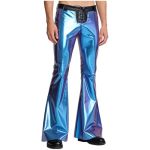 Qinciao Mens 70S Disco Dance Pants Metallic Shiny 80S Costumes Bell Bottoms Vintage Cowboy Trousers Blue Xx-large