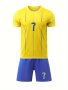 Boys Athletic Soccer Jersey & Shorts Set Quick-dry Boys Sports Kit Yellow & Blue 7 Casual Training Outfit For Boys