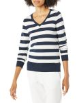 Amazon Essentials Women's Classic-fit Lightweight Long-sleeve V-neck Sweater Available In Plus Size Navy White Rugby Stripe Xx-l