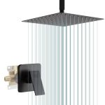 Pop Sanitaryware Matte Black Shower Faucet Set Bathroom Rainfall Shower System With Stainless Steel Metal Showerhead Single Func