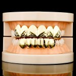 1PC Golden Teeth Grills Top&bottom Mouth Teeth Grills Hip Hop Style Rapper Cosplay Halloween Gift