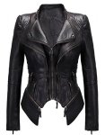 Chouyatou Women's Fashion Studded Perfectly Shaping Faux Leather Biker Jacket XL New-black