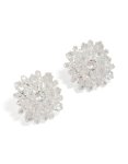 Silver Plated Cubic Zirconia Flower Cluster Stud Earrings