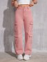 Plain Peach Color Side Flap Pocket Cargo Jeans Loose Fit High Rise Casual Kpop Y2K Denim Pants Women's Denim Jeans & Clothing