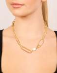 Waterproof Gold Plated Stainless Steel Irregular Paperclip Freshwater Pearl Necklace