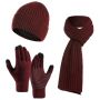 Women Winter Warm Beanie Hat Long Scarf And Touchscreen Gloves 3 Piece Set
