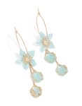 Goldair Gold Aqua Blue Flower Petal Drop Hoop Earrings