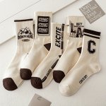 5 Pairs Of Men's Fashion Pattern Anti Odor & Sweat Absorption Crew Socks Comfy & Breathable Socks For Daily Wearing Spring And S