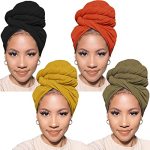 Pweouke 4 Pieces Jersey Turban Head Wraps Urban Stretch Solid Color Knit Headwrap For Black Women Fashion Headband For Braids Dr