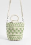 Circle Handle Straw Cross Body Bag - Green