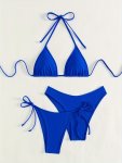 Solid Color 3 Piece Set Bikini Halter Neck Backless Swimsuits Women's Swimwear & Clothing