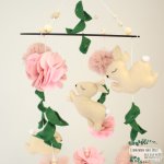 Cot Mobile Bunny Pink Pom Poms And Leaf
