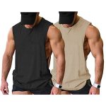 Coofandy Mens Workout Mucsle T 2 Pack Gym Tank Top Bodybuilding Fitness T Shirt Black light Khaki 2PCS Medium Sleeveless