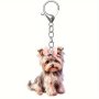 1PC Cute Yorkshire Terrier Dog Fashionable Keychain Realistic Puppy Keyring With Pink Bow Ideal Gift For Men Women