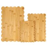 Acellegic 3 Pcs Bamboo Wood Scalloped Cutting Boards For Kitchen With Juice Groove Blank Wood Charcuterie Tray For Snack Cheese