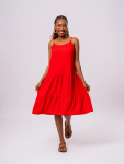 Bright Red Tiered Summer Dress - XS Red