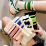 5 Pairs Of Men's Fashion Stripe Pattern Crew Socks Comfy Breathable Casual Socks For Daily Wearing