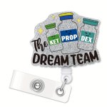 1PC The Ket Prop Dex Dream Team Retractable Silvery Glitter Badge Reel With Clip Funny Medicine Bottles Id Card Badge Holder Gif