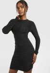 Slinky Ruched Long Sleeve MINI Dress - Black