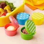 4 Pcs MINI Condiment Pots With Secure Lids - Portable Round Dots Sauce Containers For Picnic Office Lunch Outdoor - Durable Outd