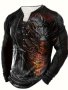 Scary Dragon 3D Print Men's Long Sleeve Henley Tee Men's Retro Clothing For Spring Fall