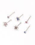 Surgical Steel Cubic Zirconia Triangle Floral Nose Ring 6-PACK