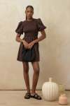 Shirred Puff Sleeve Dress - 18 Chocolate