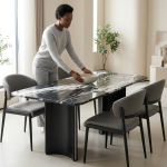 Modern Dark Marble-look Dining Table And Chair Set