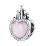 Sterling Silver Castle-themed Charm With Pink Heart Shaped Pendant