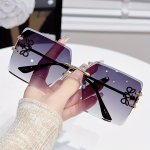 Butterfly Temple Rimless Oversized Square Glasses For Women Metal Frame Mirrored PC Lenses For Hiking