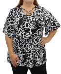 Ladies Printed Xover Neck Top - 60 Blk wht