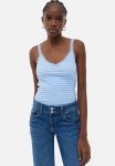 Lace-trimmed Ribbed Vest Top - Light Blue Striped