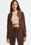 Velour Zip-through Hoodie - Dark Brown
