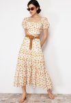 Flared Midi Length Skirt - Beige