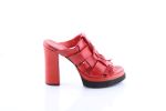 Women's Orange Leather Block Sandals