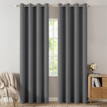 100% Blackout Linen Eyelet Curtain For Bedroom Living Room 1/2 Pack - GREY-1PACK-270 250CM - 250 W X 270 L Cm