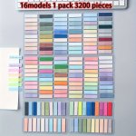 3200 Pieces - 16 Models Self-adhesive Notes Set Morandi Color Index Tabs Transparent Pet Sticky Flags Korean japanese Style Asso